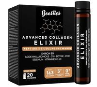 Booster collagene à boire - Collagene puissant 5000mg + Acide Hyaluronique, Q10, Vitamine C & E, Biotine, Zinc, Sélénium - Goût Pêche - Beauté, Peau, Cheveux, Ongles, Articulation - 20 Shots liquides