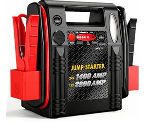Booster de Batterie 12V/24V 2800A/1400A, Démarreur de Batterie 20Ah au Plomb-Acide, Aide au Démarrage Portable avec USB, Sortie 12V et Lampe d'Urgence pour Voiture, Camion, SUV, Camping-Car et Bateau