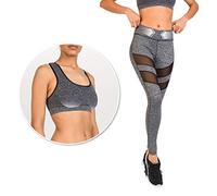 BoosterShape - Legging et Brassière de Sport Femme - Cosmétotextile Minceur, Anti Cellulite et Amincissant - Micro-Capsules d'Actifs Marins - Fibres Cosmeto-Céramic et Tricotage 3D - Gris Taille S/M