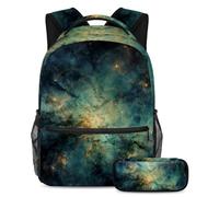 Boostez votre jeu de rentrée scolaire, sac à dos avec trousse à crayons, indispensable pour les étudiants, galaxie verte, multicolore, B：29.4x20x40cm P：19x7.5x3.8cm, Sac à dos daypack