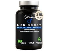 BOOSTIES Men Boost - Tribulus Terrestris 40% Saponines + Maca Noire + L-Arginine + L-Citrulline + Zinc + Vitamine B12 - Actif Sport Musculation - Pre-Workout Sans Caféine - 120 Gélules