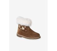 Boots bébé fille cuir fourrées zippées marron 23