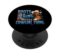 Boots & Bling, C'est Un Truc de Cowgirl - Black Cowgirl Western PopSockets PopGrip Adhésif