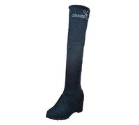 Boots Bottes hautes pour femme - Bottes tendance - Talon épais - Bottes élastiques pour femme - Talon haut - Bottes en caoutchouc, bleu, 37.5 EU