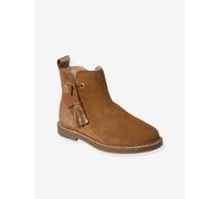 Boots cuir à pompon fille collection maternelle camel 28