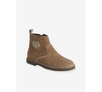 Boots cuir fille et coeur collection maternelle camel 25