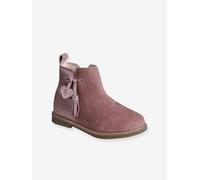 Boots enfant fille cuir à pompon zippées rose 27