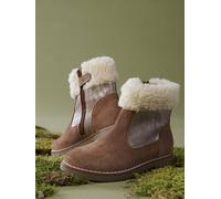 Boots enfant fille cuir fourrées et zippées camel 34