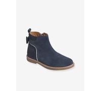VERTBAUDET Boots cuir à noeud fille BLEU FONCE UNI 34