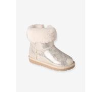 Boots enfant fille déperlantes synthétique fourrées zippées beige doré 25
