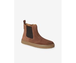 Boots enfant garçon cuir zippées et élastiquées camel 33