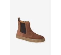 Boots enfant garçon cuir zippées et élastiquées camel 37