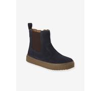 Boots enfant garçon cuir zippées et élastiquées marine 36
