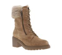 Boots Femme - Marque - Talon Décroché Moyen - Cuir Nubuck - Fermeture Zippée et Lacets Ronds - Beige 38