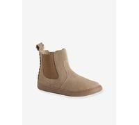 Boots fille cuir zippées beige 24