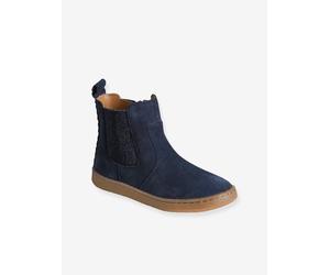 Boots fille cuir zippées marine 25