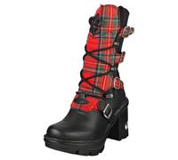 Boots New Rock Femmes - Bottines À Talon En Cuir, Noir Et Écosse - 37