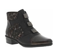 Boots noires et bronze à talon décroché bas, avec zip latéral et logo embossé 41