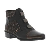 Boots noires et bronze à talon décroché bas, avec zip latéral et logo embossé 41