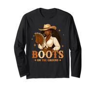 Boots on The Ground Juneteenth Black Cowgirl Noir Femmes Manche Longue