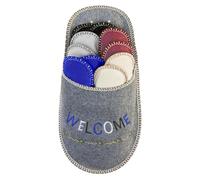 BOOTSY® Chaussons pour invités - Motif Welcome (5 paires) • Pantoufles en feutre unisexe • Lot de chaussons d’accueil • Tailles 35/38, 38/40, 41/43, 44/45 • Mules avec sac de rangement