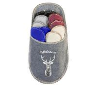 BOOTSY® Chaussons pour invités - Motif Welcome Cerf (5 paires) • Pantoufles en feutre unisexe • Lot de chaussons d’accueil • Tailles 35/38, 38/40, 41/43, 44/45 • Mules avec sac de rangement
