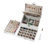 BOOVO Boîte à bijoux de grande capacité pour femme et fille - Organiseur à 5 étages avec serrure - Support de boucles d'oreilles, collier, bague, bijoux