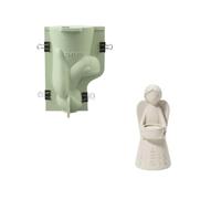 Boowan Nicole Moule en silicone pour photophore en forme d'ange de lumière | Moule à bougie chauffe-plat avec ailes sculptées et jupe en relief pour béton, plâtre, résine et jesmonite.
