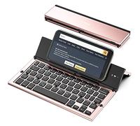 booxi Geyes Mini clavier Bluetooth pliable sans fil portable rechargeable par USB Mini clavier sans fil Tri-fold pour iOS, Android, Windows, tablette, PC, ordinateur portable, smartphone (or rose)