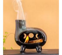 BOOXMIMI Porte-encens Palo Santo en céramique fabriqué à la Main avec glaçage Vert - Plaque Moderne sur Pied - Parfait pour la méditation - Bâton Palo Santo, Sauge, récupérateur de Cendres, cône