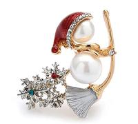 bopely Broche De Noël Épingles Cristaux Pearl Snowflake Snowman Brooch Broche Bijoux Cadeau De Noël pour Les Filles