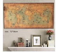 bopely Carte du Monde Style Antique 28.35x14.17inch Retro Ancien Art Papier Peinture Décor Sticker Salon Poster Cafe Antique Affiche