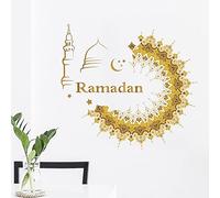 bopely Eid Mubarak Wall Stickers Ramadan Window Sticker Muslim Wall Decs Islamic PVC Moon Matter Stickers Murales Festival Decor