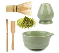 BOPEUY 5 pièces Matcha Kit, Matcha Kit Complet Avec Bol Matcha bec Verseur, Fouet Bambou Thé Matcha et Support, 2 Cuillere, Matcha Set, Coffret Matcha pour la Maison, le Bureau, Amateurs Matcha