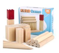 BOPEUY Jeu de Kubb en Bois - 22 Pièces Jeu en Bois Exterieur et Sac -Jeux de Lancer Extérieur - Viking Jeux en Boi pour 2 à 12 Joueurs (Adultes et Enfants) - pour Jardin, Pelouse et Camping