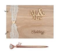 BOPHIS Livre d'or Mariage 20 Pages Livre d'or Mariage en Bois avec Stylo Livre d'or Kraft, Album de Mariage, Mariage Livre Dor pour Registres Signe Invité de Mariage, Anniversaire, Fête Fiançailles