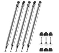 Bopomofo Lot de 5 Stylets 2 en 1 pour écran Tactile, Haute précision et sensibilité, pour iPhone/iPad/tablettes Android, compatibles avec écrans tactiles, argenté