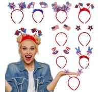 Boppers patriotiques, bandeaux du jour de l'indépendance, couvre-chefs rouge-blanc bleu - 9x accessoires du jour de l'indépendance du Memorial Day pour les défilés, les barbecues, les événements, les