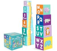 boppi Blocs Empilables pour Enfants - 10 Blocs avec Images, Chiffres, Lettres et Animaux de Safari de la Jungle - Jouet Montessori en Carton Écologique - pour Âges 1 et Plus