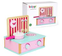 boppi Cuisinière pour Table en Bois Jeu d'imitation Cuisinière Plaque de Cuisson pour Enfants avec Ustensiles de Cuisine Accessoires de Jeu et Casseroles 3 Ans et Plus