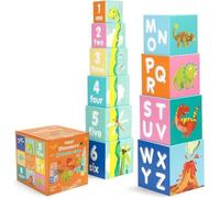 boppi Jouet cube à empiler avec dinosaure lettres et chiffres, cube à empiler Montessori dès 1 an Tour à empiler comme jouet de motricité