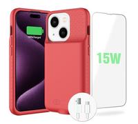 BOPPS Coque à batterie rapide 15 W pour iPhone 15/15 Pro, ultra fine, légère, puissante de 7000 mAh, rechargeable, anti-chute, coque de charge antidérapante en TPU pour iPhone 15 et 15 Pro 6" - Rouge