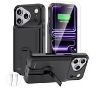 BOPPS Coque batterie pour iPhone 17 Pro avec support, coque de chargeur portable 8500 mAh, protection à 360°, coque de charge étendue rechargeable pour iPhone, noir