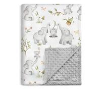 BOPRIO Couvertures pour bébé unisexe et filles - Couverture Minky super douce avec motif bébé éléphant et dos en polaire à pois - Jeté de lit imprimé pour nouveau-né