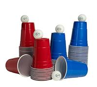 BOPS® [Lot de 50 + 5 pong à bière de qualité supérieure | 25 gobelets rouges + 25 gobelets bleus réutilisables + 5 balles | 473 ml gobelets rouges et bleus
