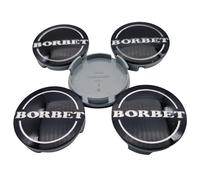 Borbet 74404 Lot de 5 cache-moyeux 55 mm/56 mm Noir brillant argenté