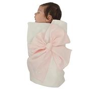 BORDAYMAS/Swaddle Couverture personnalisé en 100% coton blanc biologique et noeud rose avec le nom du bébé brodé