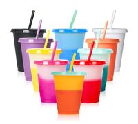 BORDEAG 10 Pièces Tasse À Boissons Froides Avec Paille & Couvercle, 16 Oz/473 Ml Gobelet Plastique Reutilisable, Gobelets Réutilisables En Plastique, Gobelets À Changement De Couleur