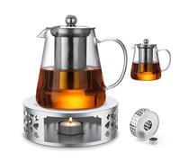 BORDEAG 1300ML Theiere en Verre avec Réchaud, Theiere Verre avec Infuseur, Chauffe-Théière, Théière en Verre Borosilicate Et Réchaud, Résistant À La Chaleur, pour La Préparation De Thés en Vrac