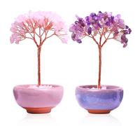 BORDEAG 2 Pièces Améthyste Cristal, Arbre De Vie Pierre Naturelle, Améthyste Et Aigue-Marine, Arbre De Vie Décoration pour Bureau, Table, Chambre (Violet + Rose)